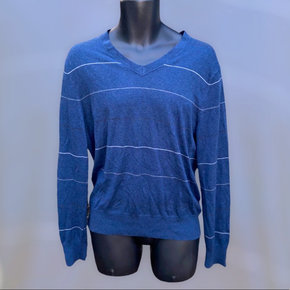 Bannana Republic Luxury Blend Silk, cashmere & Cotton Blue V Neck Mens Sweater
